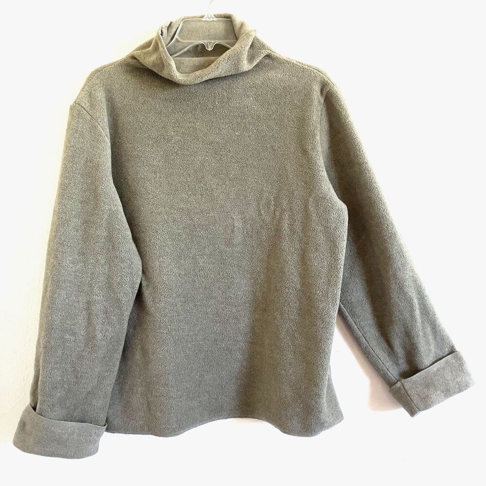 DKNY CLASSIC sz L Khaki Beige Neutral Cozy Comfy Relaxed Fit Warm Up Top Capsule